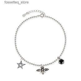 Anklets ly Designer Fashion Black Bee Pendant Ankle Real 925 Sterling Silver Women Luxury Anklet L46