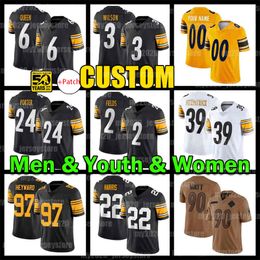 Justin Fields Football Jersey Russell Wilson Joey Porter Jr. George Pickens TJ Watt Najee Harris Patrick Queen Cameron Heyward Steelers Pat Freiermuth Troy Polamalu