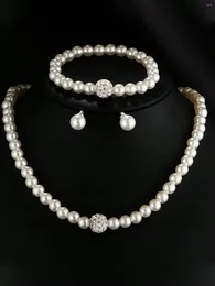 Choker Zircon Imitation Pearls Necklace Stud Earrings Bracelet Set For Women Girls Wedding Party Fashion Romantic Jewellery Gifts
