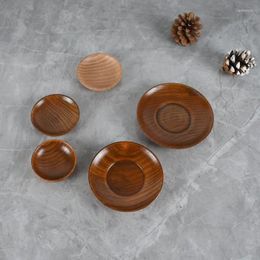 Plates 1Pc Round Wooden Small Plate Vinegar Seasoning Dipping Bowl Bone Spitting Dish Home Kitchen Accessories