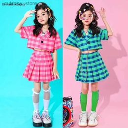 Girl's Dresses Kids Hip Hop Crop Top Shirt Plaid Skirts Street Dance Jazz Costumes Girls Summer Jacket Clothes Sets Children Lovely Streetwear L240402