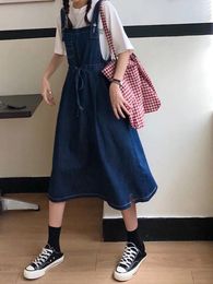 Casual Dresses SML Women Loose Ladies Preppy Style Long Denim Dress Female Spaghetti Strap A Line Jeans (L8392