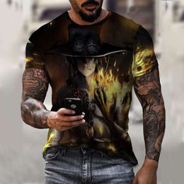 Summer 3D Men's Casual Wear Cartoon Flame Digital Print Beach Sportswear Short Sleeved T-shirt Cool and Breathable