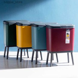 Waste Bins 15L Creative Dustbin High Foot with Lid Large Capacity Press Type Waste Bin Kitchen Garbage Container Office Plastic Trash Can L46