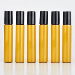 Storage Bottles 10 ML Roll On Portable Amber Glass Refillable Perfume Empty Essential Oil Sample With Plastic Cap Wholesale 100pcs/Lot