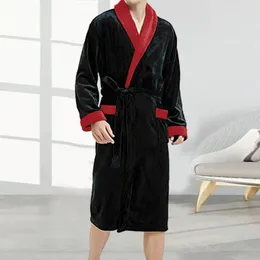 Home Clothing Unisex Bathrobe Men's Winter Plush Coral Fleece Nightgown With Long Sleeve Tie Waist Pockets Great Water For Sleepwear