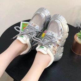 Fitness Shoes 9cm Women Summer Sandals 2024 Wedges Hollow Out Sneakers Ladies Breathable Mesh Platform Casual Woman White