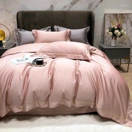 Bedding Sets 2024 Four-piece Simple Cotton Double Household Bed Sheet Letter Pattern Quilt Cover Comfortable Light Pink