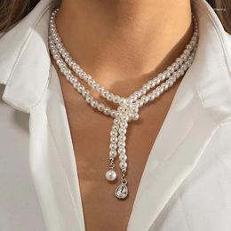 Pendant Necklaces Vintage White Imitation Pearl Water Droplet Necklace For Women Fashion Crystal Beaded Woven Choker Jewellery Wedding Gift