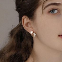 Stud Earrings Gold Colour Elegant Ginkgo Leaf Shape Pearl For Women Korean Fashion Jewellery Party Sweet Accessories Gift 2024