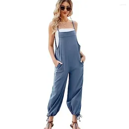 Women's Swimwear 2024TEMU Summer Casual Sling Cotton And Linen Loose Jumpsuit