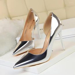 Dress Shoes BIGTREE Plus Size 43 Mirror Gold Pointed High Heels 2024 Women 10.5cm Hollow Summer Pumps High-Heeled Fetish