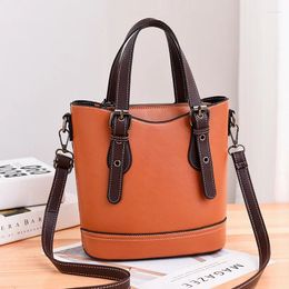 Shoulder Bags 2024 Temperament Fashion Hit Color One-shoulder Bucket Bag Female Pu Versatile Simple High-quality Ladies Messenger Handbag