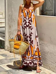 Casual Dresses FUFUCAILLM Women Summer Fall Maxi Dress Print Strap Sleeveless Going Out Cami Loose Backless Holiday