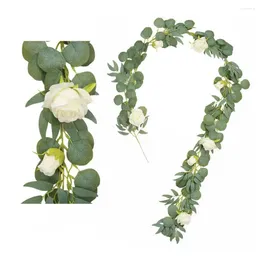 Decorative Flowers 1.8/2M Artificial Eucalyptus Garland Hanging Vine Realistic Natural Wedding Party Home Garden Arch Table DIY Decoration