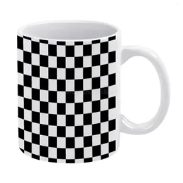Mugs Cheque Pattern Cheques Chequered Black & White. White Mug Coffee Girl Gift Tea Milk Cup Win Winner
