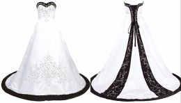 Dresses Classic Black And White Wedding Dress Embroidery Princess Satin A line Lace up Back Court Train Sequins Beaded Long Cheap Wedding