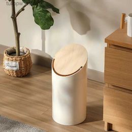 Waste Bins Home Living Room Bathroom High-end Round Simple Log Style Plastic Wooden Minimalist Trash Can with Lid L46
