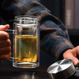 GIANX Tea glass with filter Double Walled Insulated glass water cup Office Clear Bottles Business Men Drinkware 240417