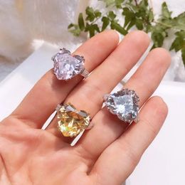Cluster Rings SLJELY High Quality Fashion Pure 925 Sterling Silver Shining Large Zircon Love Heart Finger Ring Women Jewelry