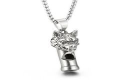 Gothic Wolf Head Whistle Necklace Pendant Casting Stainless Steel Rolo Chain Jewelry For Mens Boys Cool Gifts 3mm 24 Inch7069186