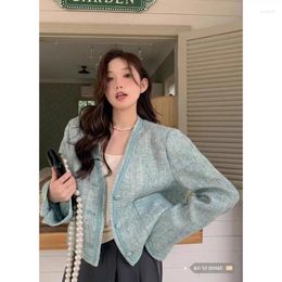 Women's Jackets Short Coat Female Socialite Small Fragrant Style Unique Fur Edge V-neck Shoulder Length Long Sleeves Single Breasted Top