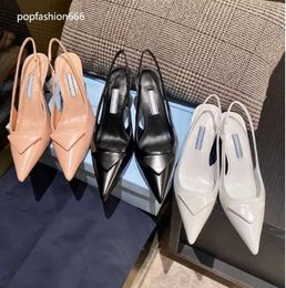 Dress Shoes Luxury Brands 2024 Designer Sandal High Heels Low Heel Black Brushed Leather Slingback Pumps Black White Patent Leathers 35-40 Fashion Shoes 46777