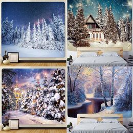 Tapestries Customizable Christmas Snow Scene Home Decor Art Tapestry Tree Boho Decoration Wall Hanging