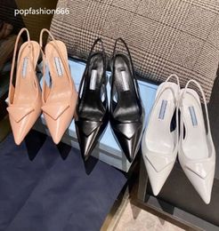 Dress Shoes Luxury Brands 2024 Designer Sandal High Heels Low Heel Black Brushed Leather Slingback Pumps Black White Patent Leathers 35-40 Fashion Shoes 46778