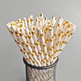 Disposable Cups Straws Degradable Paper Double Color Gold Stamping Dot Party Cake Decorative Beverage 50pcs