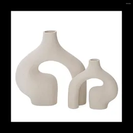 Vases 2Pcs Ceramic Vase Modern Decor Nordic Minimalist Decorative Geometric For Bookshelf