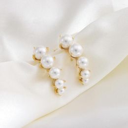 Stud Earrings In Temperament Light Luxury Arc Pearl For Women Trendy Gold Plated Ladies Earring Jewelry Female Accessories