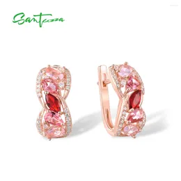 Stud Earrings SANTUZZA Pure 925 Sterling Silver For Women Sparkling Red Pink Stones White CZ Elegant Wedding Fine Jewelry