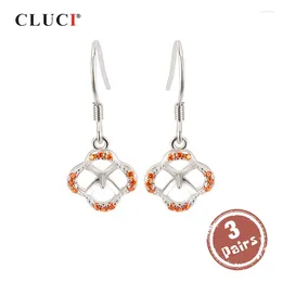 Dangle Earrings CLUCI 3 Pair Wholesale Silver 925 Clover Drop Pearl Mounting Sterling Zircon SE059SB