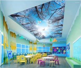 Wallpapers Custom Po 3d Ceiling Murals Wall Paper HD Dry Tree Art Blue Sky Forest White Clouds Wallpaper For Living Room