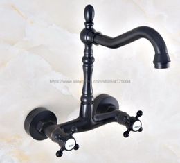 Bathroom Sink Faucets Oil Rubbed Bronze Kitchen Basin Faucet Vessel Tap Mixer Dual Handles Wall Mounted Nnf452