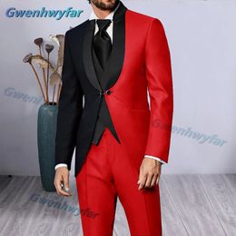 Gwenhwyfar Luxury Mixed Red Black Dinner Party Men Suits Black Stand Lapel Two Ways Buttoned Blazer Sets Wedding Groom Tuxedos 240326