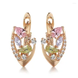 Dangle Earrings Vintage Colorful Zircon Piercing 585 Rose Gold Fashion Drop Edge Arrangement CZ Fine Golden Jewelry