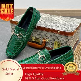 Casual Shoes Big Size 38-48 Fashion Green Loafers Men Soft Comfy Slip-on Men's Leather Crocodile Moccasin For Driving