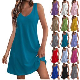 Casual Dresses Women's Sundress With Pockets Summer Elegant Boho Beach Dress Floral Blouses V Neck Loose Tank Vestidos Largos