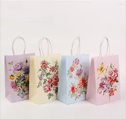 Gift Wrap 24Pcs/lot Cute Flower Printed Kraft Paper Bag Festival Bags With Handles Children