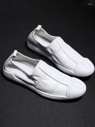 Casual Shoes Summer Footwear Mens Genuine Leather Loafers Black White Walking Round Toe Slip-On Fashion Breathable Sneakers