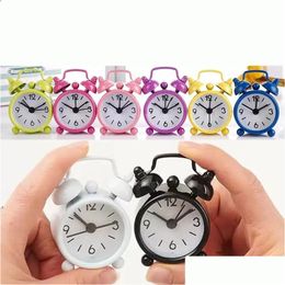 Desk & Table Clocks Mini Solid Color Alarm Clock Metal Students Small Portable Pocket Household Decoration Adjustable Electronic Drop Dhwoc