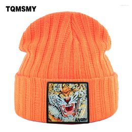 Berets Embroidered Tiger Patch Hats For Women Knitted Wool Beanies Men Winter Keep Warm SKullies Beanie Outdoor Ski Caps Hip Hop Cap