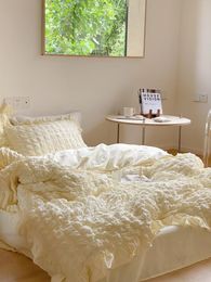 Bedding Sets Gentle Cream Yellow Seersucker Cotton Four Piece Set Soft Quilt Cover Home Full Size