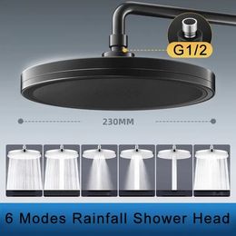 6 Modes Rainfall Shower Head Bathroom High Pressure Top Rain Heads Faucet Accessories Gun GreyBlackSilver 240325