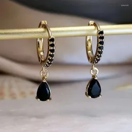 Dangle Earrings Korean Fashion Black Zircon Crystal Water Drop For Women Punk Hip Hop Female Piercing Grunge Egirl Earing Party Jewellery