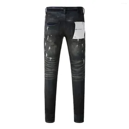Women's Pants 2024 Purple Brand High Quality Jeans 1:1 Influx Of Fashion Slim Street Broken Black Paint Do Old Small Leg
