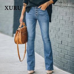 Women's Jeans XURU - European And American High Waist Slim Fit Elastic For Women Casual Flare Pants K1-1056