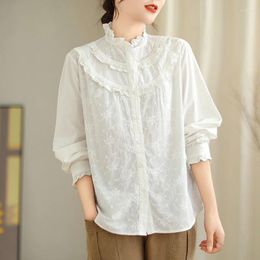 Women's Blouses Elegant Blouse Mori Girls Royal Style Lstringy Selvedge Lace Embroider White Basic Shirts Woman Korean Clothes